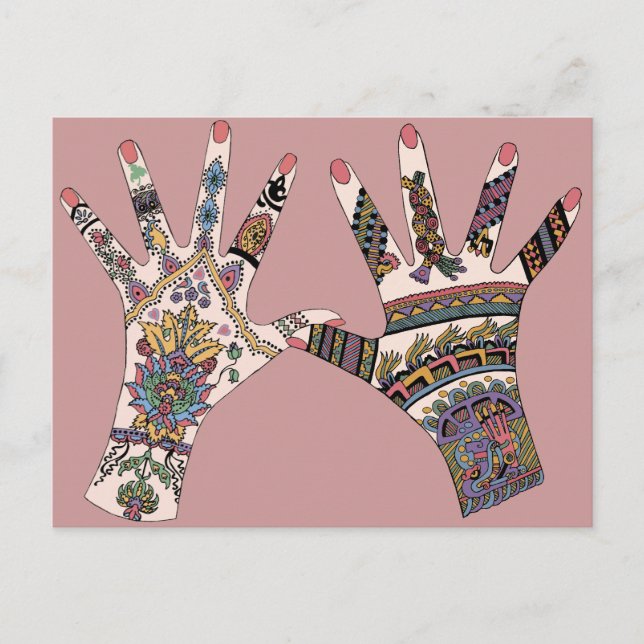 Carte Postale Main colorée Mehndi (Devant)