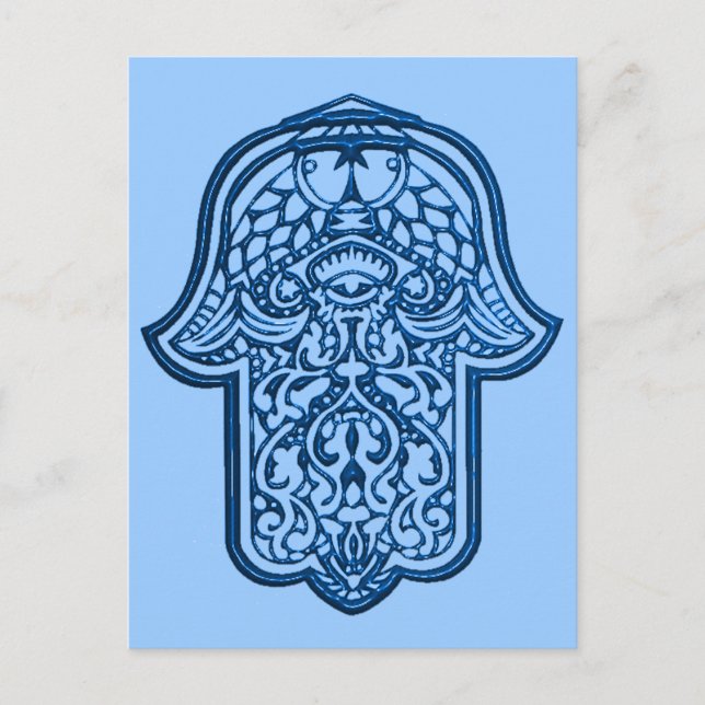Carte Postale Main de henné de Hamsa (bleu) (Devant)
