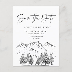 Carte Postale Main Drawn Mountains Forest Wedding Enregistrer la