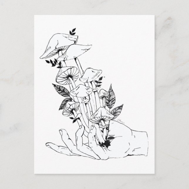 Carte Postale Main et champignons (Devant)