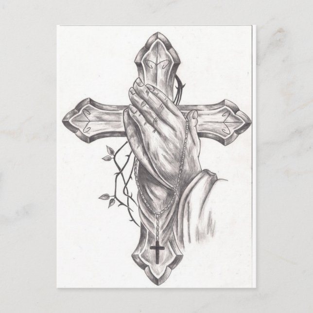 Carte Postale Main et croix de prière (Devant)
