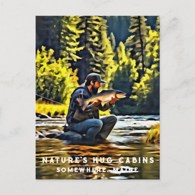 Carte Postale *~* Main Fishing Stream Peinture AP49 Saumon (Devant)