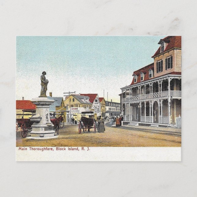 Carte Postale Main St, Block Island, Rhode Island, Vintage (Devant)