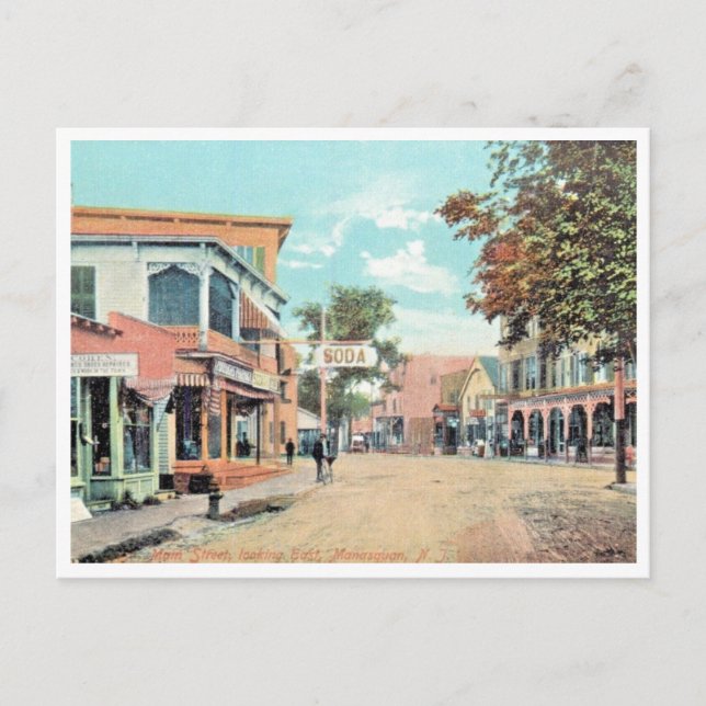 Carte Postale Main Street, Manasquan NJ, Style Vintage 1910 (Devant)
