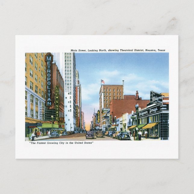 Carte Postale Main Street, Theatre District, Houston, Texas (Devant)
