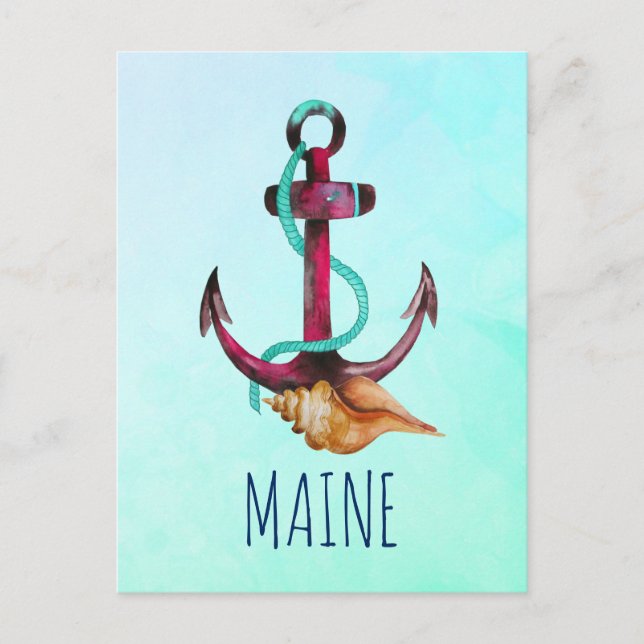 Carte Postale Maine Avec Ancre Et Coquillage Thème Nautique (Devant)