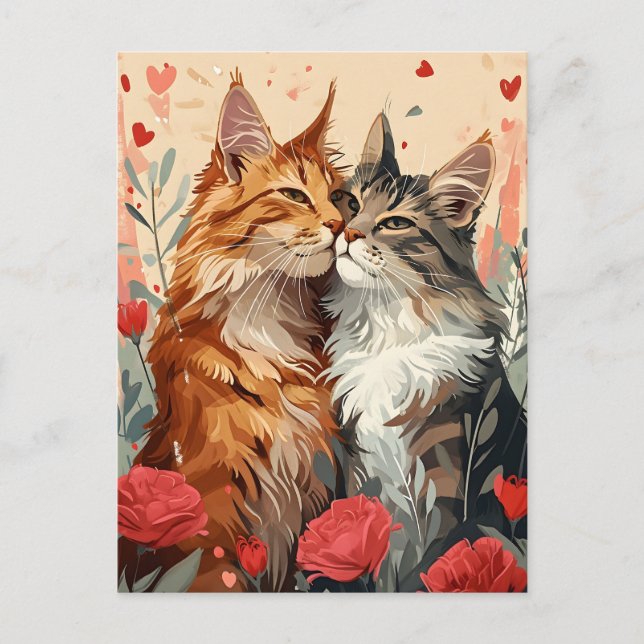 Carte Postale Maine Coon Saint Valentin (Devant)