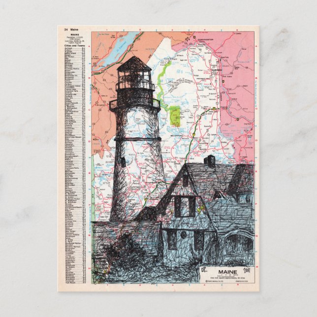 Carte Postale Maine Map Art (Devant)