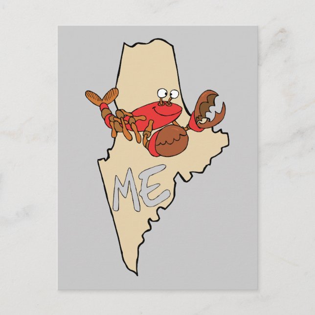 Carte Postale Maine ME Cartoon Map avec l'art du homard (Devant)