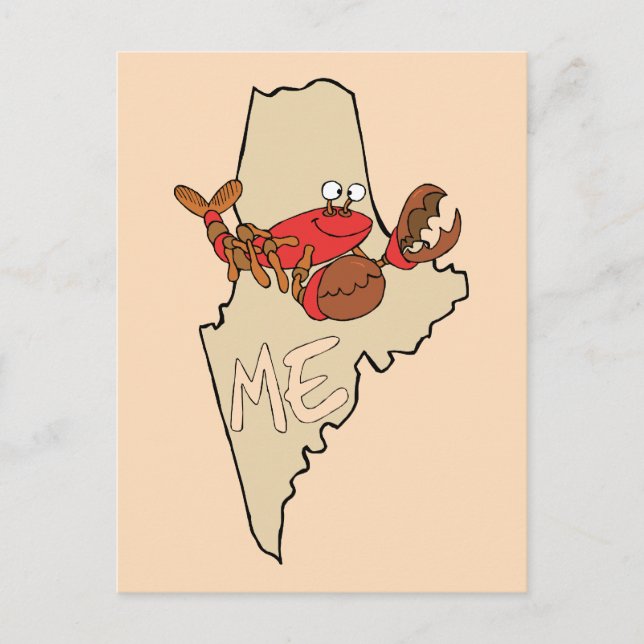 Carte Postale Maine ME Cartoon Map with Lobster Art Postcard (Devant)