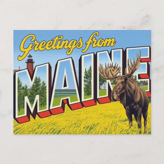 Carte Postale Maine Moose and Lighthouse (Devant)