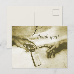Carte Postale Mains de Dieu et Adam Fine Art Parodie Merci