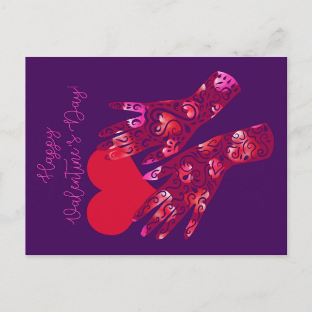 Carte Postale Mains et coeur | HEUREUSE SAINTE-VALENTIN (Devant)