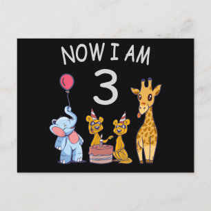 Carte Postale Maintenant j'ai 3 ans 3ème anniversaire au Zoo