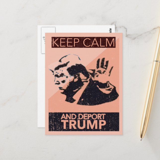 Carte Postale Maintenez le calme et déporter Trump (Devant/Arrière en situation)