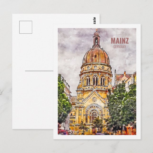 Carte Postale Mainz Allemagne Fameux Voyage Aquarelle croquis (Devant / Derrière)