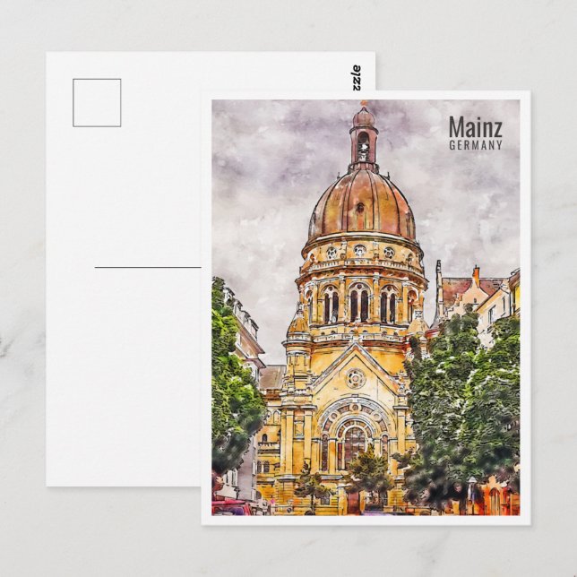 Carte Postale Mainz Allemagne Travel Place aquarelle (Devant / Derrière)