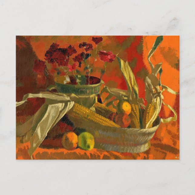 Carte Postale Maïs et Oranges, peinture de la vie morte, (Devant)