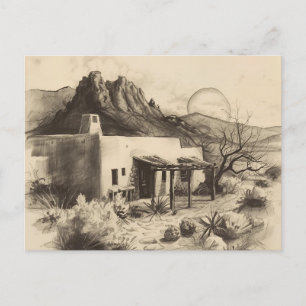 Carte Postale Maison Adobe du Sud-Ouest avec Paysage Désertique
