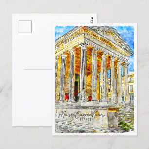 Carte Postale Maison Carree Nimes France Travel Place Watercolor