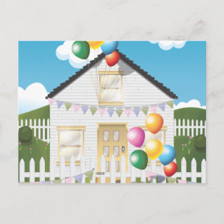 Carte Postale Maison d'anniversaire drôle avec ballons