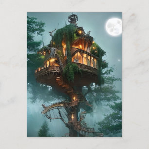 Carte Postale Maison dans l'arbre de fantaisie Art numérique 