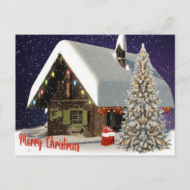 Carte Postale Maison Dans Le Noël De Neige (Devant)