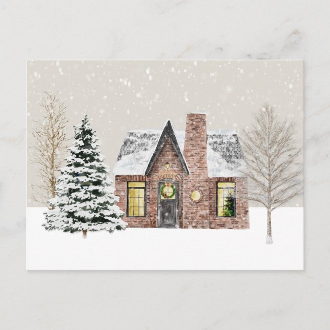 Carte Postale Maison de campagne hivernale chute de neige (Devant)