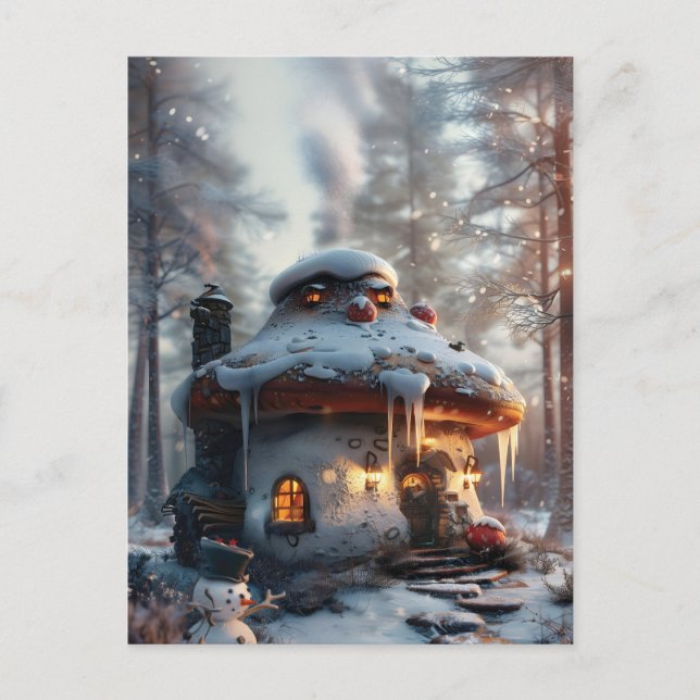 Carte Postale Maison de champignons dans la neige (Devant)