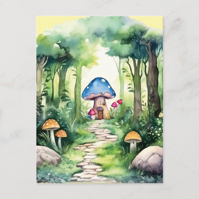 Carte Postale Maison de champignons enchantée dans une forêt mag (Devant)