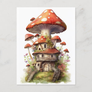 Carte Postale Maison de champignons rouge et blanc
