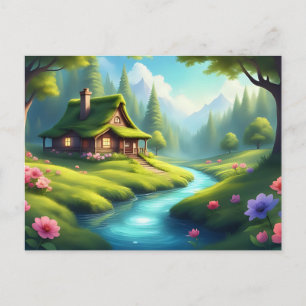 Carte Postale Maison de conte de fées au bord de la rivière 