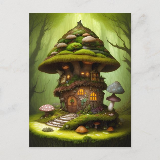 Carte Postale Maison de fée champignon moussue (Devant)