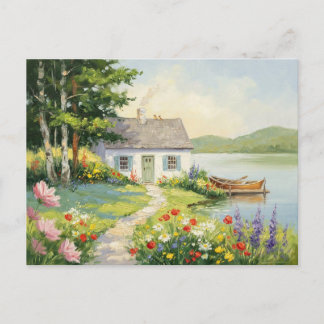 Carte Postale Maison de jardin lac paysage village