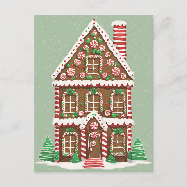 Carte Postale Maison de Noël en pain d'épice, poste (Devant)