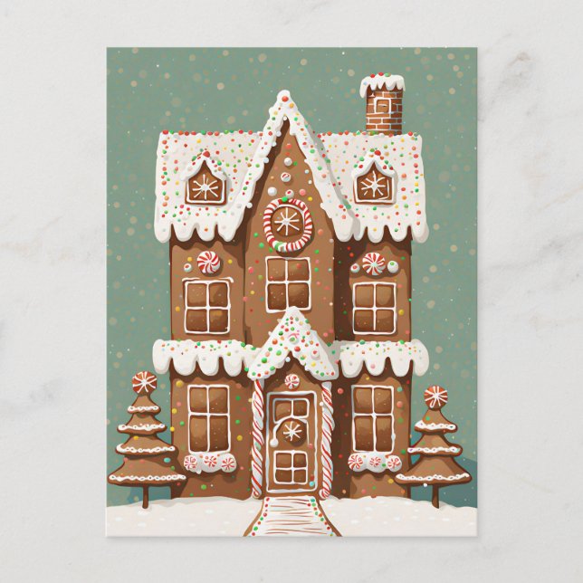Carte Postale Maison de Noël en pain d'épice, poste (Devant)