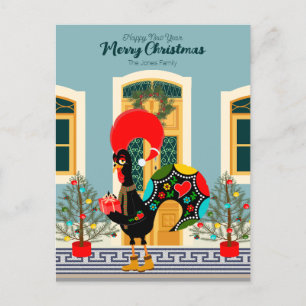 Carte Postale Maison de Noël portugaise avec Rooster Salutations