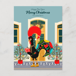 Carte Postale Maison de Noël portugaise avec Rooster Salutations