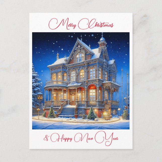 Carte Postale Maison de Noël Snowy personnalisée (Devant)