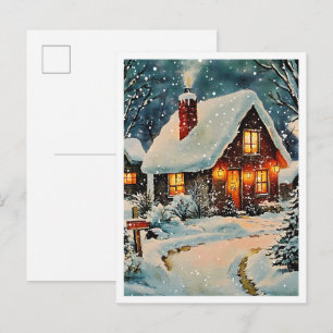 Carte Postale Maison de Noël vintage nostalgique