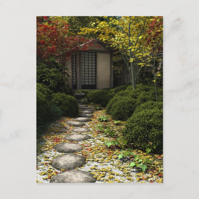Carte Postale Maison de thé et jardin japonais en automne (Devant)