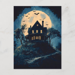 Carte Postale Maison éffrayante sur une colline, concept Hallowe