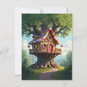 Carte Postale Maison En Arbre Whimsical Avec Candies Colorées