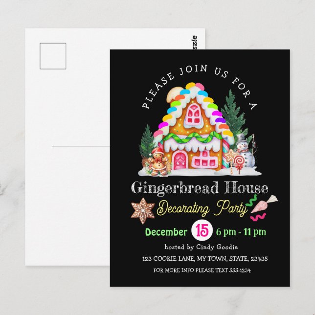 Carte Postale Maison en pain d'épices Décoration Fête Festive (Devant / Derrière)