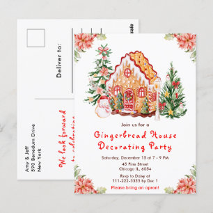 Carte Postale Maison en pain d'épices rouge Fête de décoration