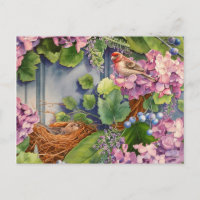 Maison Finch Pair Nest dans Wreath Aquarelle Art