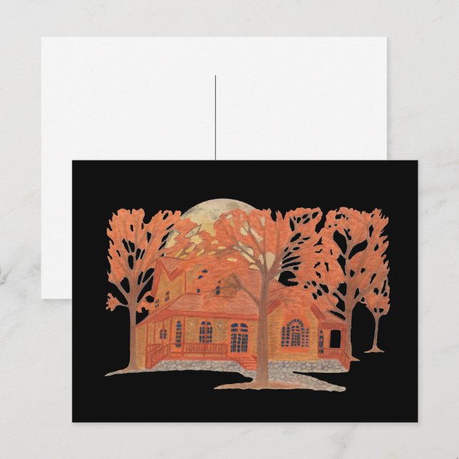 Carte Postale Maison Hantée Déplaisante Halloween (Devant / Derrière)