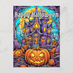 Carte Postale Maison hantée éffrayante   Bonne Halloween
