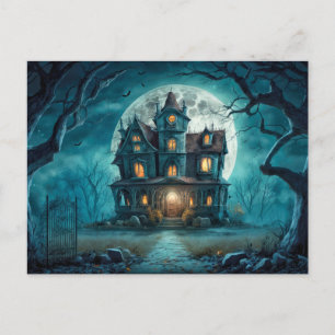 Carte Postale Maison Hantée éffrayante Sous Une Pleine lune