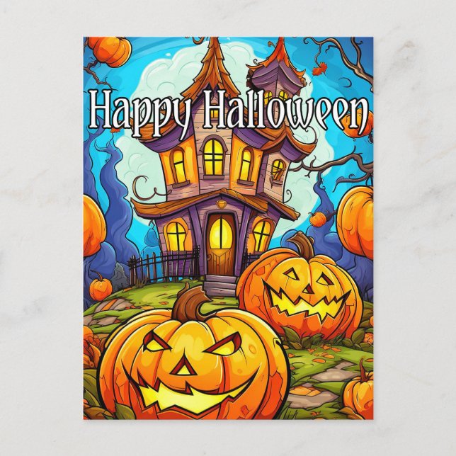 Carte Postale Maison Hantée Festive | Bonne Halloween (Devant)